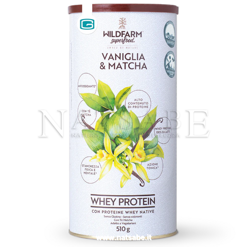 Wildfarm superfood - Whey Protein - vaniglia e matcha - 510 g | Energetici e tonici |  Erboristeria Natsabe: vendita online | erbe officinali, tisane, integratori